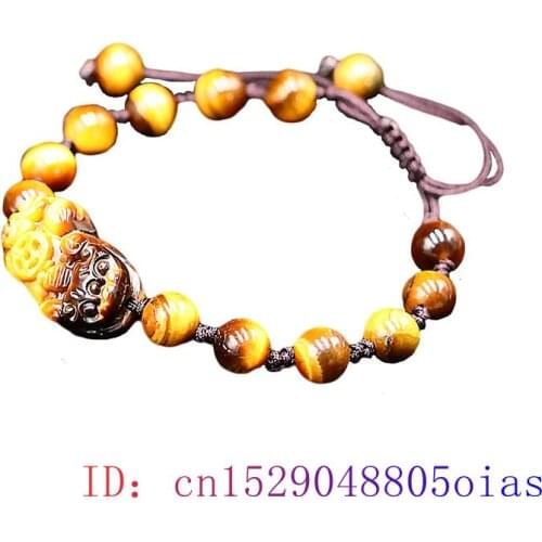 Tiger Eye Pixiu Bracelet Natural Chinese Amulet Gemstone Women Jewelry Fashion Gifts Jade Black Charm Beads Bangle