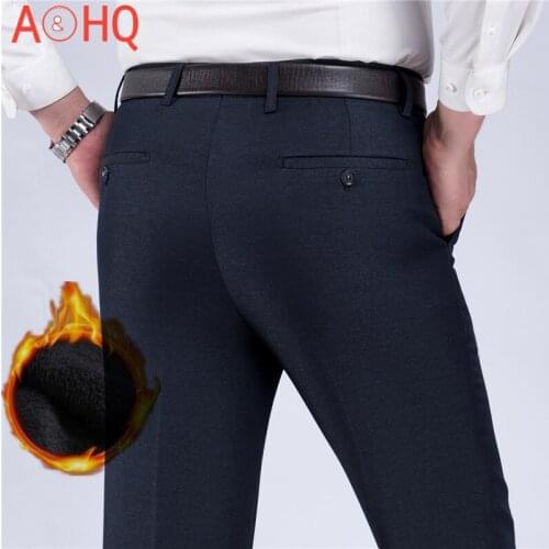 Thick Warm Winter Dress Pants Men Straight Classic Business Office Formal Suit Trousers Men Black Big Size 29-40 42 44