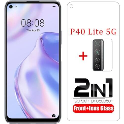 Case for huawei p40 lite 5g cover screen protector tempered glass camera lens film on p40lite p 40 light protective phone coque