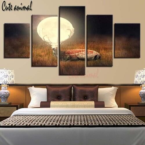 5 Pieces Deer Moon Landscape Diamond Painting Full Square Diamond Embroidery Mosaic Handmade Needlework Gift Crafts Home Decor