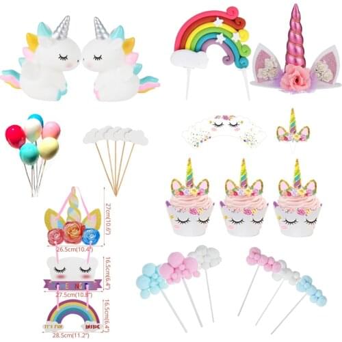 Unicorn Party Cake Cupcake Wrappers Cake Toppers One 1st Unicornion Happy Birthday Party Decorative Supplies Kids Girl Gift