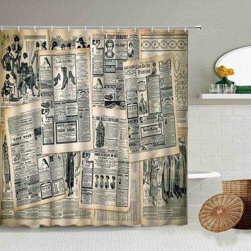 European And American Vintage Old Newspaper Pattern Shower Curtain Set Nostalgic Art Bathroom Waterproof Photography Curtains