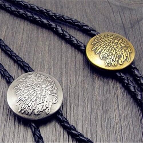 Bolo Tie Retro shirt chain Indian badge Poirot led rope leather necklace Long tie hang