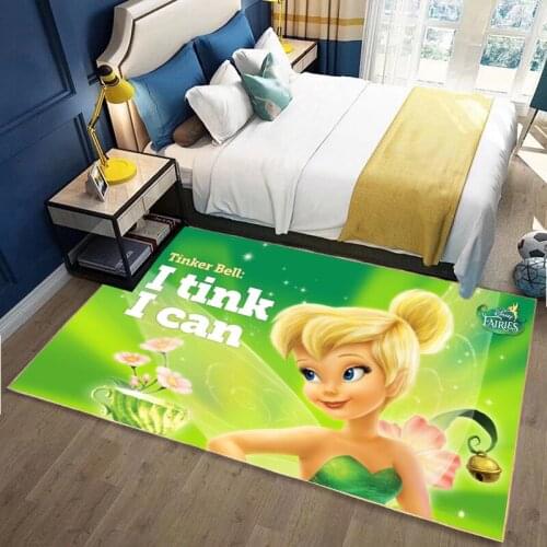 Disney Tinkerbell Flower Fairy Floor Mat Carpet Living Room Bedroom Bathroom Non-slip Bedside Game Mat Family Home Decoration