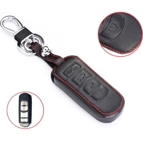 Leather Car Key Cover bag keyring Fob Case For Mazda 3 5 6 8 CX5 CX7 CX9 M6 GT 2016 2017 Remote Key With Keychain 4 Button