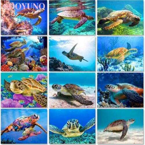 SDOYUNO Paint By Numbers For Adults Animal Hand Painted Oil Painting Sea Turtles Picture On Canvas Coloring By Number Unique Gif