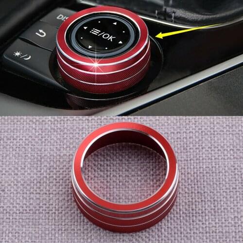 Red Car Aluminium Alloy Interior Multimedia Decoration Ring Knob Cover Fit for Infiniti Q50 2014 2015 2016 2017 2018 2019