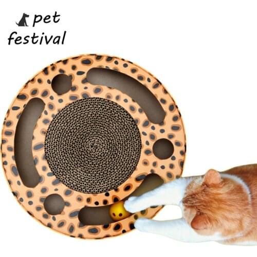 Pet Festival Round Corrugated Paper Cat Scratch Board with Bells Pet Interactive Training Sleeping cage Grinding Claws toys