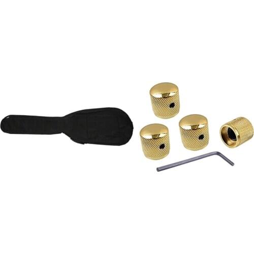 HOT 1 Pcs Double Straps Bass Backpack Gig Bag Case & 4 Pcs Metal Volume Dome Tone Guitar Speed Control Knobs with Screws