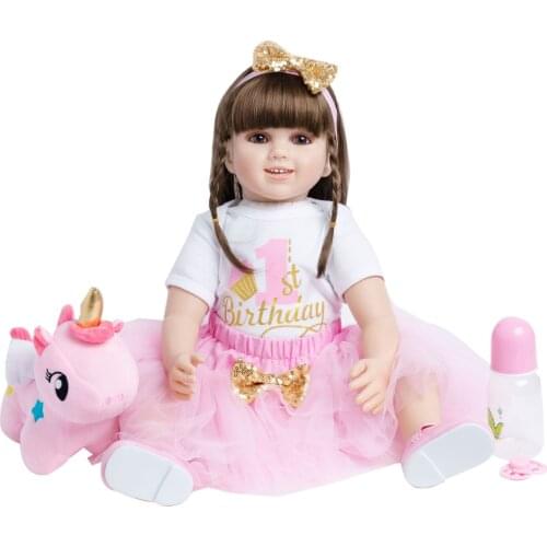 60 CM Soft Silicone Reborn Toddler Smile Doll Cloth Body Pink Dress Princess Baby Lovely Kid Birthday Gift Play House Toy