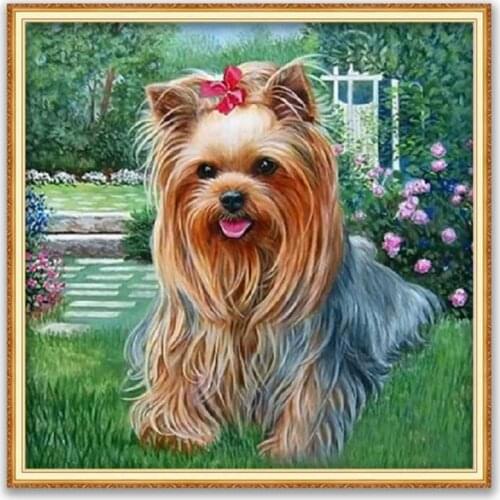 Animal Yorkshire Terrier DIY Cross Stitch 11CT Embroidery Kits Craft Needlework Set Cotton Thread Printed Canvas Home Decoration