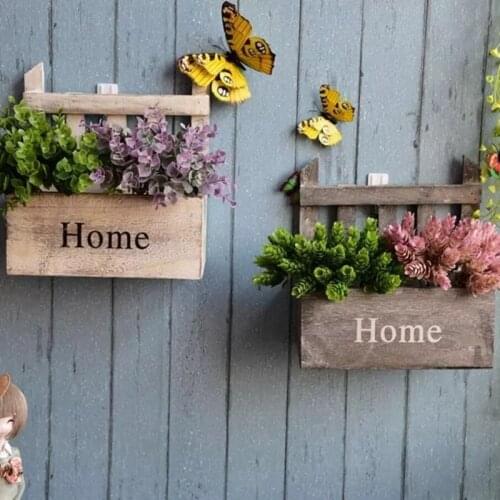 Wall Hanging Wooden Flower Basket Cute Vase Pots Planter Simulation Home Garden Decoration Photography Props