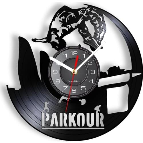 Parkour Wall Jumping Vinyl Record Wall Clock Acrobat Gymnast Home Decor Teen Boy Extreme Sports Art Freerunning Freerunner Gift
