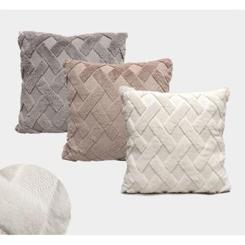 Faux Fur Cushion Carved Soft Sofa Pillow Case Living Room Bed Room Decorative Warm Pillow Cover 45X45 cm Washable