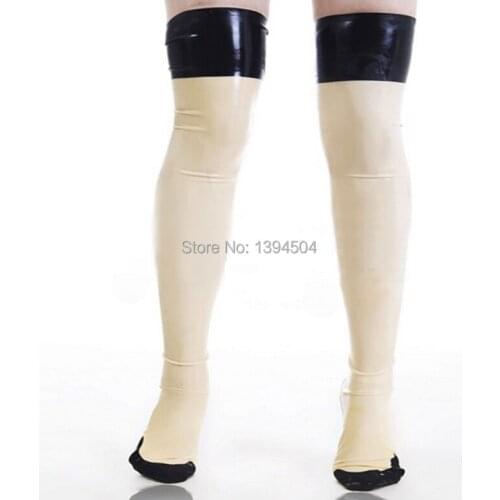 New exotic women female handmade gothic Latex white spliced black color slim cekc Long Stockings Thigh boots Socks