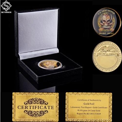 USA Army Sniper One Shoot One Kill American Eagle Military Challenge Commemorative Coin W/ Box Display