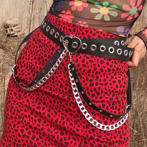 Fashion PU Leather Harness Belts Metal Chain Waist Belt Women Derss Leisure Jeans Chain Buckle Ladies Strap Garter