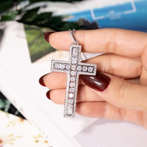 Luxurious 925 Sterling Silver Exquisite Bible Jesus Cross Pendant Pave Round Diamond Necklace for Women Topaz Gemstone Jewelry