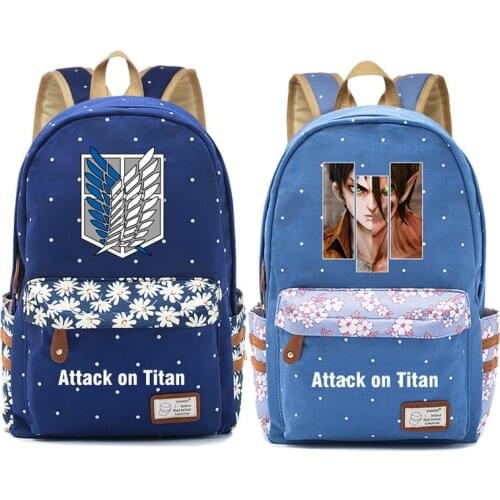 Anime Attack on Titan Backpack For Women Girls Cute Canvas Shingeki no Kyojin bag Flowers wave point backpack travel bag