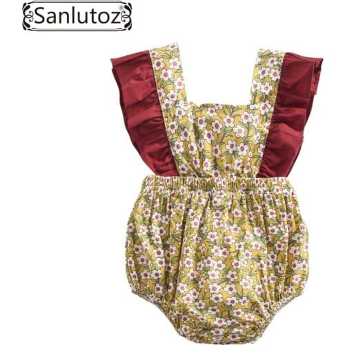 Sanlutoz Newborn Baby Girls Clothes Floral Printed Bodysuits for Toddler Girls Cotton Summer Ruffle Baby Bodysuit