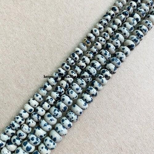 2lots more 10% off ! Natural Stone Smooth Rondelle Dalmation Jasper 7" Loose Beads 4X6 5X8mm Pick Size For Jewelry Making DIY