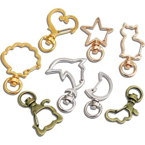 Random 5pc Heart Moon Cat Keychains Animal Hollow Metal Key Ring Split Rings Unisex Keyring Keyfob Accessories DIY