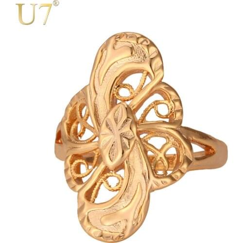U7 Hot Fashion Engagement Rings For Men/Women Vintage Pattern Gold Color Jewelry Wholesale Trendy Geometric Brand Band Ring R356