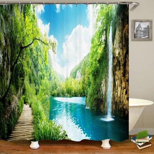 Bathroom Shower Curtains Natural Forest Primeval Tree Scenery Bath Curtains Waterproof 3d Printing With Hooks Washable Cloth