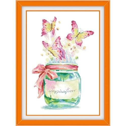 Inspiration bottle cross-stitch package butterfly 18ct 14ct 11ct white cloth cotton thread embroidery DIY handmade needlework