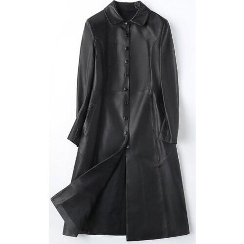 Womens Jacket Real Sheepskin Coat Long Genuine Leather Jackets Spring Autumn Windbreaker Cuero Genuino YFG17070A KJ4133