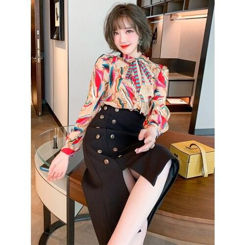 Minority rainbow print lace bow shirt womens wear 2021 Spring new High Quality Top Quality
