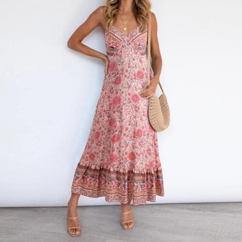 Vestidos Summer New Dress Bohemian Sling Floral Sexy Party Dresses 2021 Womens Casual V-neck Loose Backless Sleeveless Dress