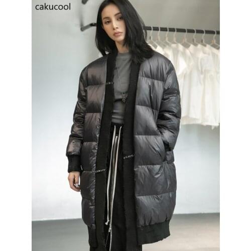 Cakucool Winter 2021 new dark black mountain wind frayed large size mid-length thickened knee down jacket