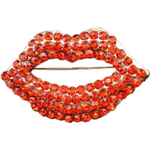 10 pieces/lot free shipping fashion style 45mm red crystal lip Korea brooch pins