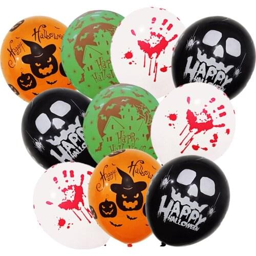 10Pcs Halloween Balloons Bloody Pumpkin Witch Thick Latex Balloons Funny Scary Halloween Festival Party Accessory