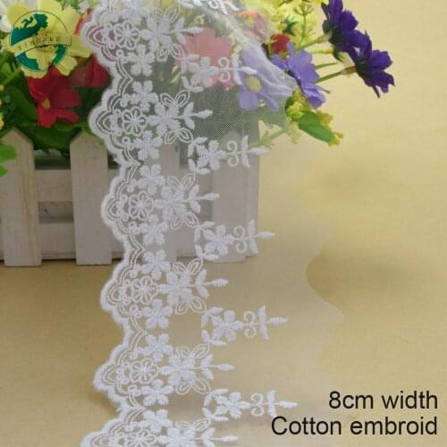 10yards 8cm white lace cotton embroidery lace french lace ribbon fabric guipure diy trims warp knitting sewing Accessories#3061