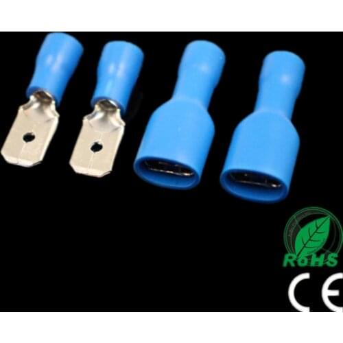 100pcs 50pairs 6.8mm 16-14AWG Female Male Electrical Wiring Connector Insulated Crimp Terminal Spade Blue FDFD2-250 MDD2-250
