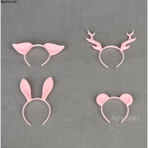 4pcs/lot Pink Animal Ear Headband Headwear Tiara For Barbie Doll Accessories Plastic Hairwear For 1/6 Dolls Hair Accessories Toy