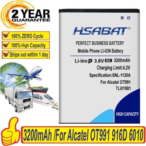 HSABAT 3200mAh Battery for Alcatel TLi019B1 TLi019B2 OT991 916D 6010 Alcatel ONE TOUCH C7 OT-7041 7041D dual CAB1900003C2 TCL