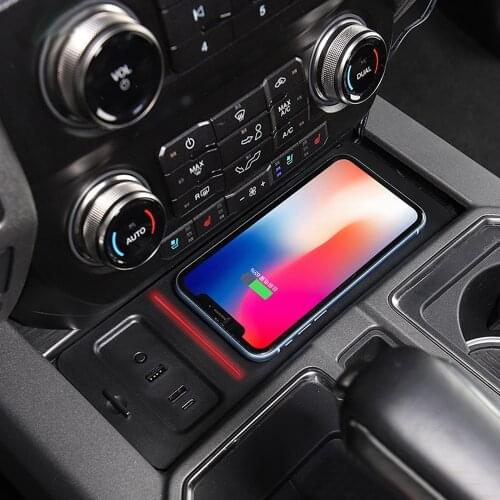 Car Accessories for Ford F-150 F150 2015 2016 2017 2018 2019 Qi Wireless Fast Charger Panel Phone Holder 15W