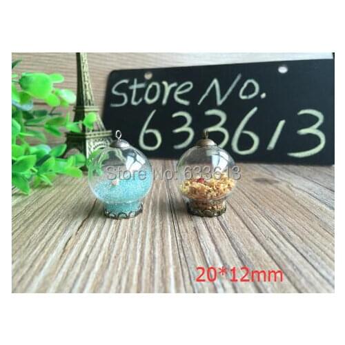 Freeship 100set/lot 20*12mm glass globe & antique bronze silver mix base &cap set glass globes set glass vial pendant glass dome