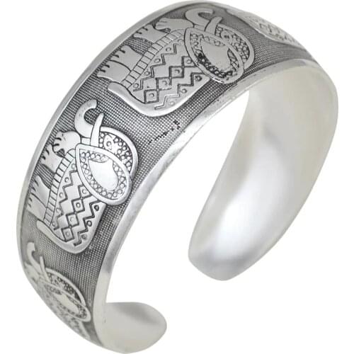 Ethnic Cuff Bracelet Tibetan Silver-color Plated Carved Flower Geometric Animal Opening Bangle Adjustable Indian Jewelry Women