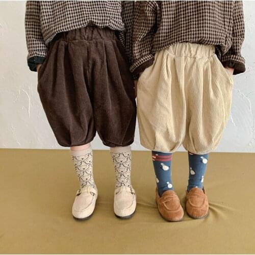 MILANCEL 2021 Autumn New Kids Trousers Girls Pants Knee Length Boys Corduroy Shorts Half Length Children Trousers