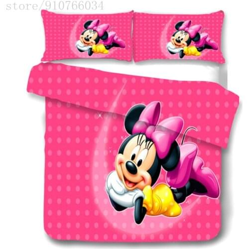 Disney Cartoon Mickey Minnie Bedding Set Children Boys Girls Duvet Cover Pillow Cases King Size Bedding Cover Set Home textiles