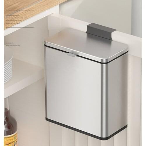 Cabinet Door Hanging Trash Can With Lid Kitchen Waste Bin Bathroom Stainless Steel Garbage Household Recycle Dustbin 3L/6L
