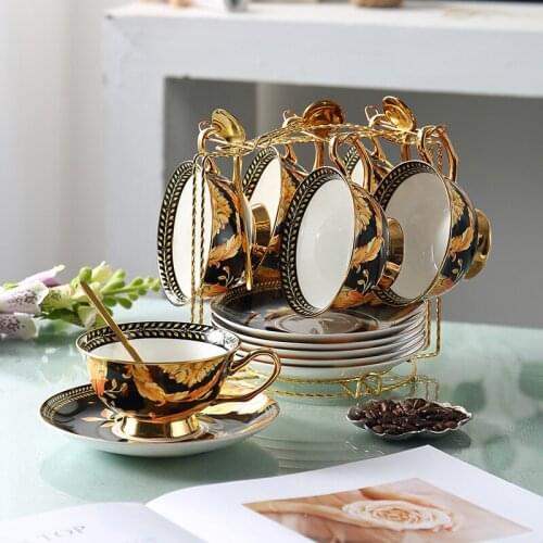 European Small Luxury Creative Tracing Gold Bone China Coffee Cup And Saucer Home Office Afternoon Tea Cups Coffee Cup