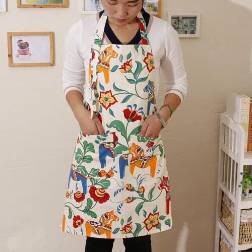 Colorful print apron thicken cotton fabric cleaning aprons for women kitchen helper cooking apron pocket hot sale
