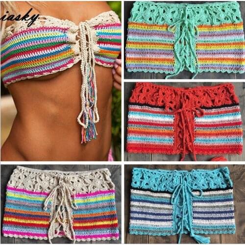 IASKY 2019 New crochet rainbow Bandeau Bikini Tops sexy women Swimwear Swimsuit Bathing Suit Bra Beachwear 4 colors