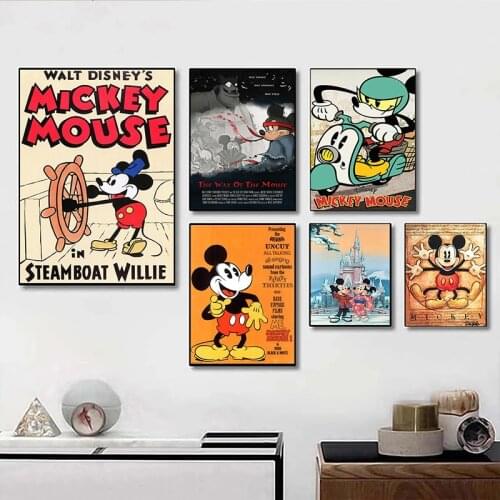 Disney Anime Canvas Paintings Mickey Mouse Donald Duck Posters Cute Cartoon Prints Wall Art Pictures for Living Room Home Decor