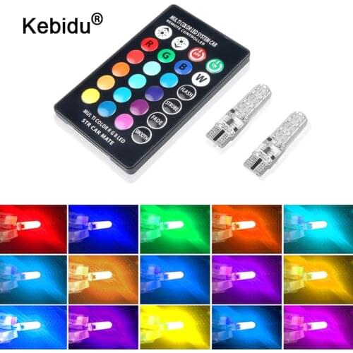 Kebidu Remote Control with 2PCS T10 W5W 5050 6SMD LED Car Lights 12V LED Bulbs RGB 194 168 501 Strobe Led Lamp Reading Lights